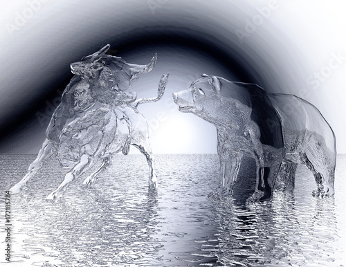 Fotografia Digital 3D Illustration of a Bull and Bear Relief