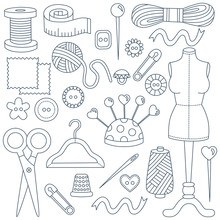 Sewing Doodle Icons Vector Set