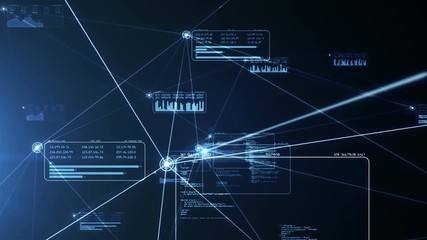 Global Computer Network. Software source code and program data in the virtual space. Perfect to use as a technology or futuristic background. Blue color. Seamless loop. Alpha channel included. 4K 