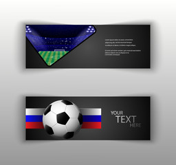 eps 10 vector football set of flyers layout template. Front, back flyer side isolated on gray. Russia football cup 2018 editable promotion advertising material for web, print. Soccer world sport event