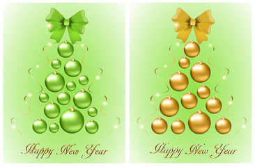 Wall Mural - Set of abstract Christmas trees from balls and bows