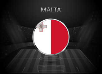 Wall Mural - eps 10 vector Malta flag button isolated on black and white stadium background. Maltese national symbol in silver chrome ring. State logo sign for web, print. Original colors graphic design concept