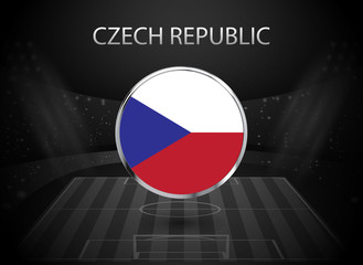 Wall Mural - eps 10 vector Czech Republic flag button isolated on black and white stadium background. Czech national symbol in silver chrome ring. State logo sign for web, print. Original colors graphic design