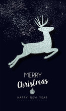 Christmas And New Year Silver Glitter Deer Card