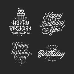 Wall Mural - happy birthday hand lettering compositions set. vector vintage illustration.