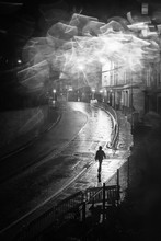Walking On A Rainy Edinburgh Street At Night