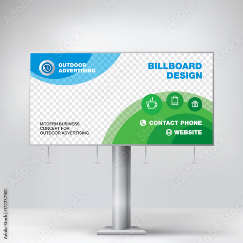 Billboard Design Graphic Template For Placement Advertising Ready Billboard Design Graphic Template For Placement Advertising Ready Layout Banner Photos And Text Blue Green Background Vector