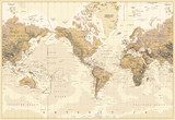 Fototapeta Mapy - Vintage Physical World Map-America Centered-Colors of Brown