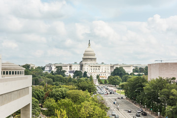 Wall Mural - Aerial view of United States Congress on overcast cloudy day in Washington DC