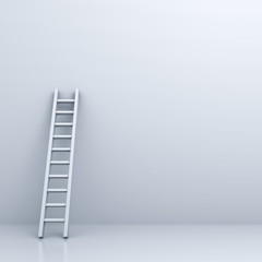 Fototapete - White ladder on white wall background with blank space . 3D rendering.