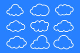 Fototapeta  - Set of white clouds collection vector, icons, isolated on blue background