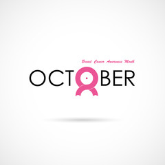 Breast Cancer October Awareness Month Campaign Background.Women health vector design.Breast cancer awareness logo design.Breast cancer awareness month icon.Realistic pink ribbon.Pink care logo.