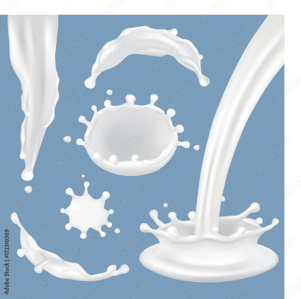 Vector realistic milk splash icon set Stock Vector | Adobe Stock