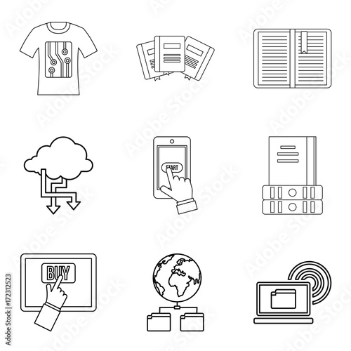 Copying document icons set, outline style Tableau sur Toile