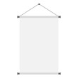 Blank white paper poster hanging on wall. Page of banner for your design. Vector illustration