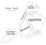 Modern City Map - New York city of the USA with boroughs and titles outline map