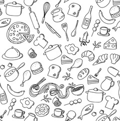 Seamless pattern background Food and ingredient kids hand drawing set illustration isolated on white background