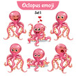 Vector set of cute octopus characters. Set 1