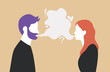 © Kateina - Man and woman talking with speech bubble in the middle - couple communication vector illustration