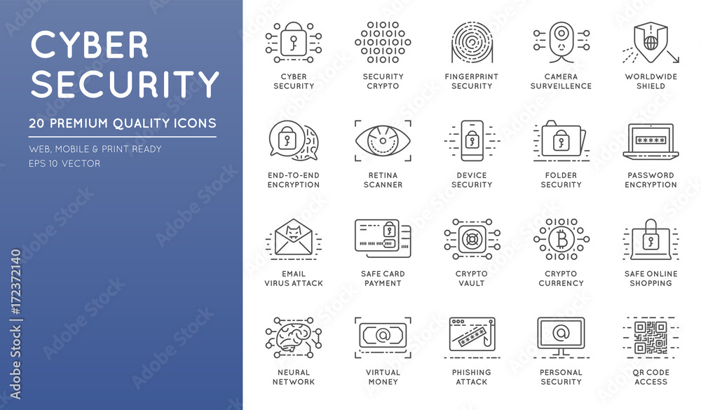 Cyber Security Thin Line icons set. Computer network protection. High ...