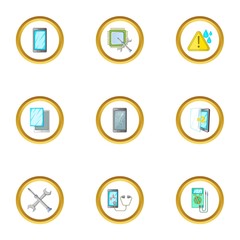 Poster - Repair phones fix icons set, cartoon style