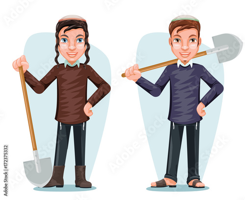 Fotomural Settler Israel Jew Free Zionist Farmer Male Cartoon Character Design Vector Illu