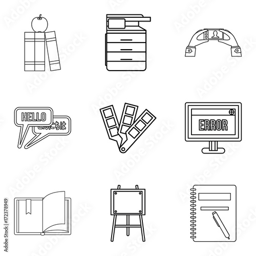 Journal icons set, outline style Tableau sur Toile