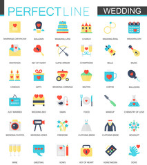 Wall Mural - Vector set of flat Wedding icons.