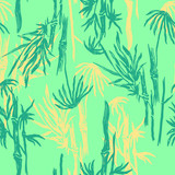 Fototapeta Sypialnia - Bamboo seamless tropical leaves pattern on exotic trendy background. Tropical asian plant wallpaper, chinese or japanese nature textile print.