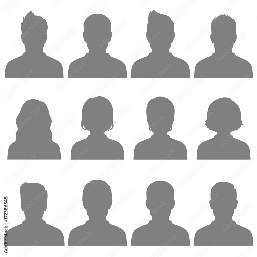 set of flat avatar, vector people icon, user faces design illustration ...