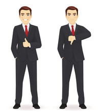 Businessman Showing Thumbs Up And Down Vector Illustration Sey
