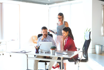 Wall Mural - Three business people in the office working together.