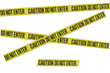 Assorted sections of yellow warning tape with words saying caution do not enter isolated on a white background.