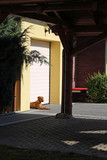 Fototapeta Psy - Rasowy pies pilnuje podwórka.