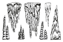 Stalactites Vector. Hand Drawing Isolated