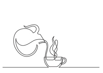 Poster - one line drawing of isolated vector object - coffee cup and jar