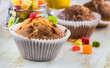 chocolate muffins in paper cupcake holder