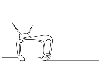 Poster - one line drawing of isolated vector object - retro television set