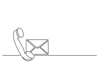 Poster - one line drawing of isolated vector object - phone receiver and mail envelope