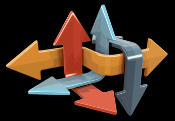 Poster - 3d image of arrows in different directions. Image with clipping path