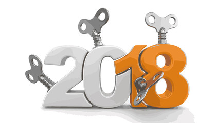 Poster - New Year 2018 with winding keys. Image with clipping path.