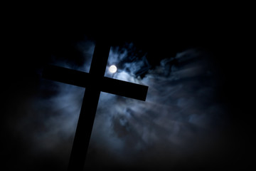 Wall Mural - cross at dark night with moonlight