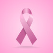Realistic pink ribbon. Breast cancer awareness symbol on pink background.