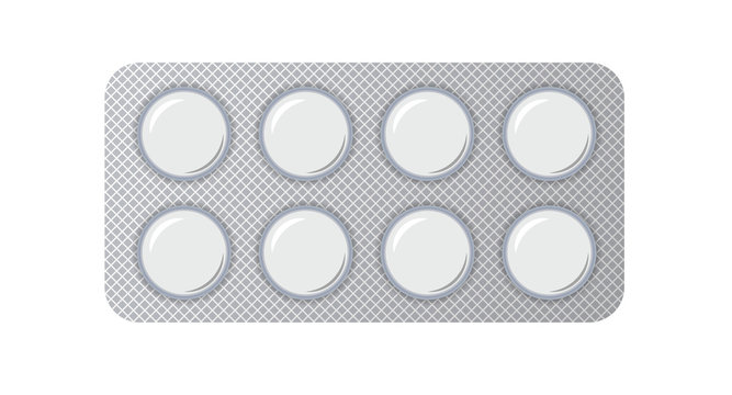 8 tablets in blister isolated on the white background