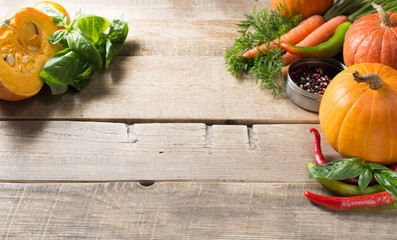 Wall Mural - Group of vegetables over wooden texture