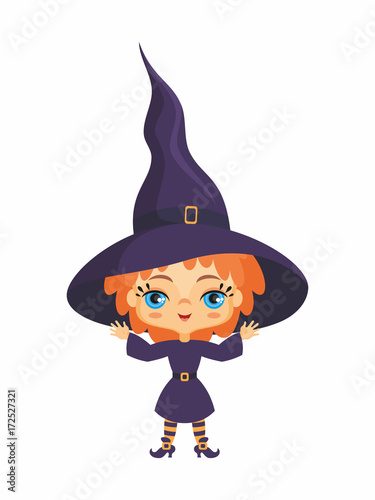 Little cute witch in a cartoon style. Children's illustration on white ...