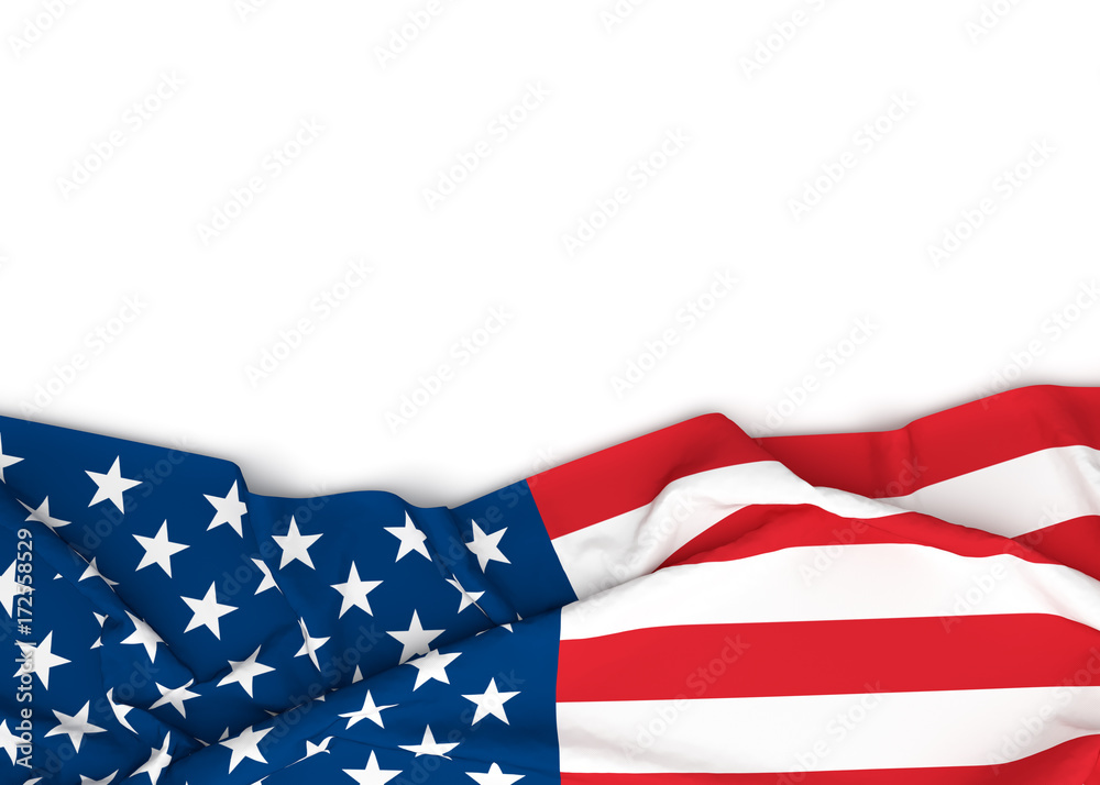 American flag on white background with copy space. 3D illustration ...