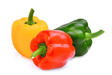 Poster - yellow,red,green, sweet bell pepper or capsicum isolated on white background