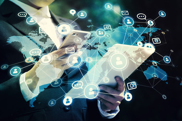 Poster - Social networking service concept. Global communication network.