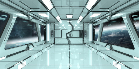 Wall Mural - Spaceship interior with view on Earth 3D rendering elements of this image furnished by NASA